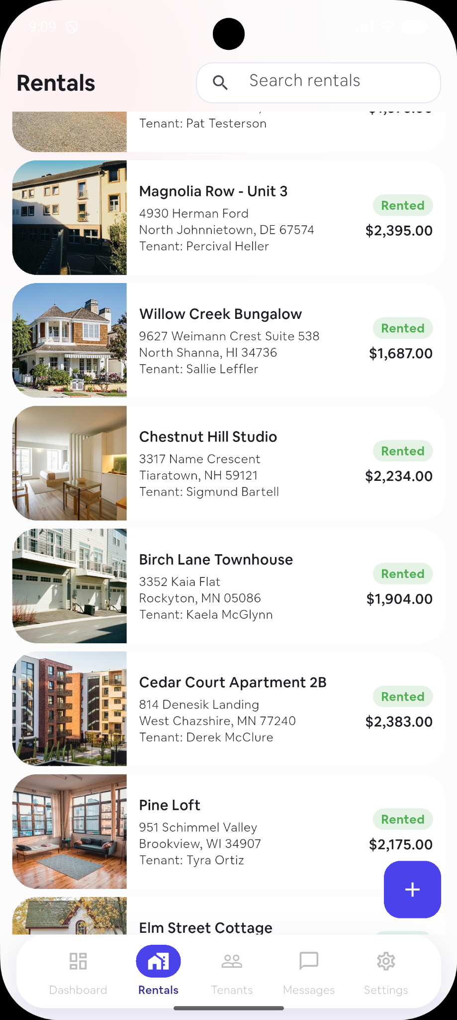 Rental property list view in My Little PM