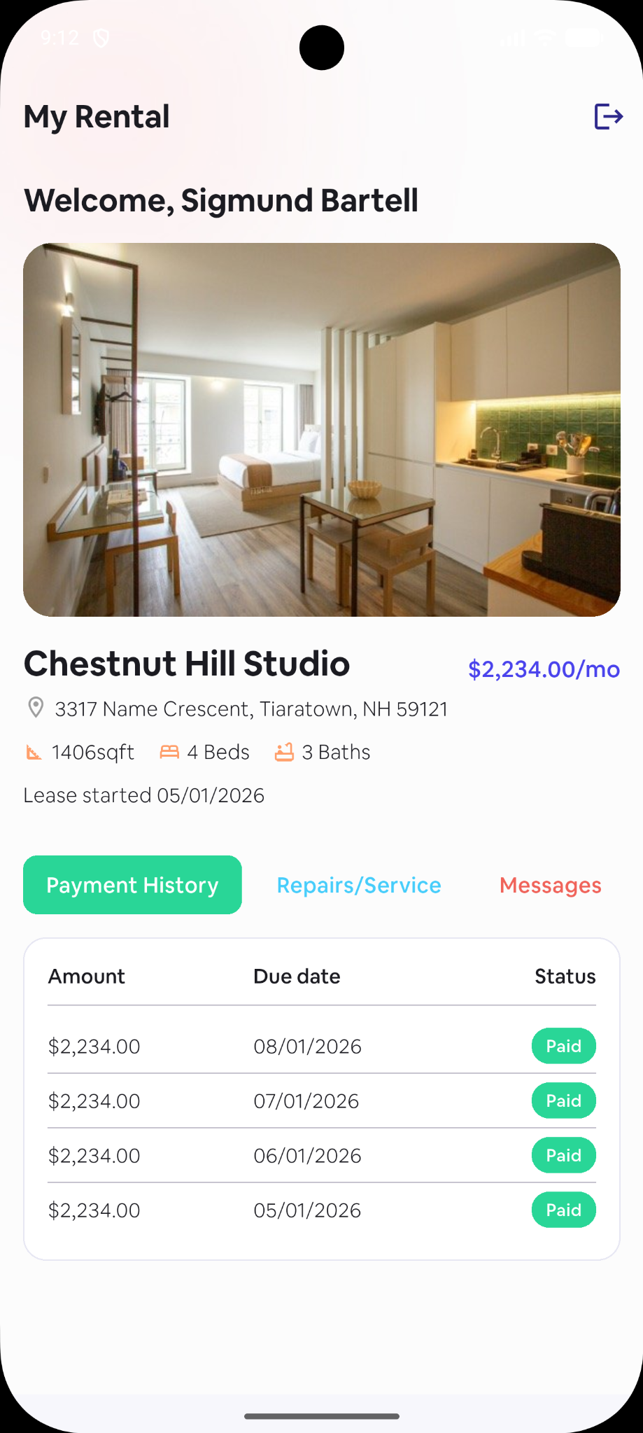 Tenant rental dashboard in My Little PM